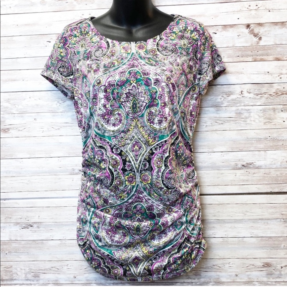 🍀4/$10 INC Colorful Mandala Pattern Ruched Tee